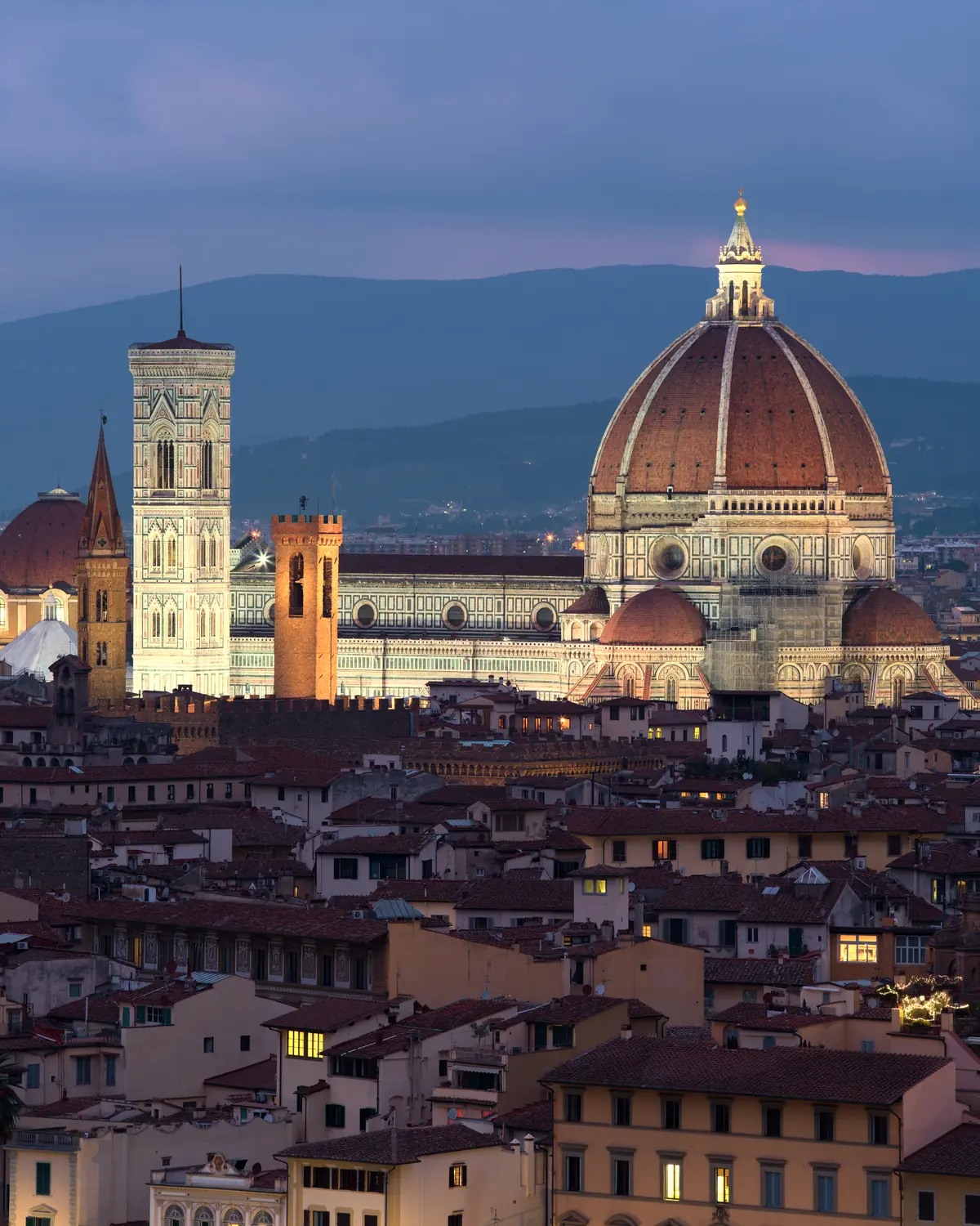 The Florence Cathedral seen from Piazzale Michelangelo at night.