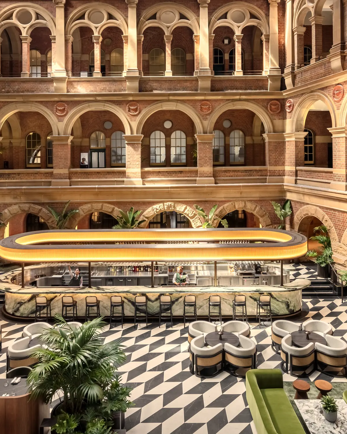 The Treasury: lounge and bar in the arcaded sandstone courtyard of the 1851 Treasury Building, which houses the hotel (file name "The Treasury")
